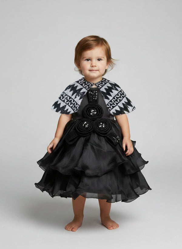 Katibi Elegant Black party gown with Designer Cape for Baby Girls.