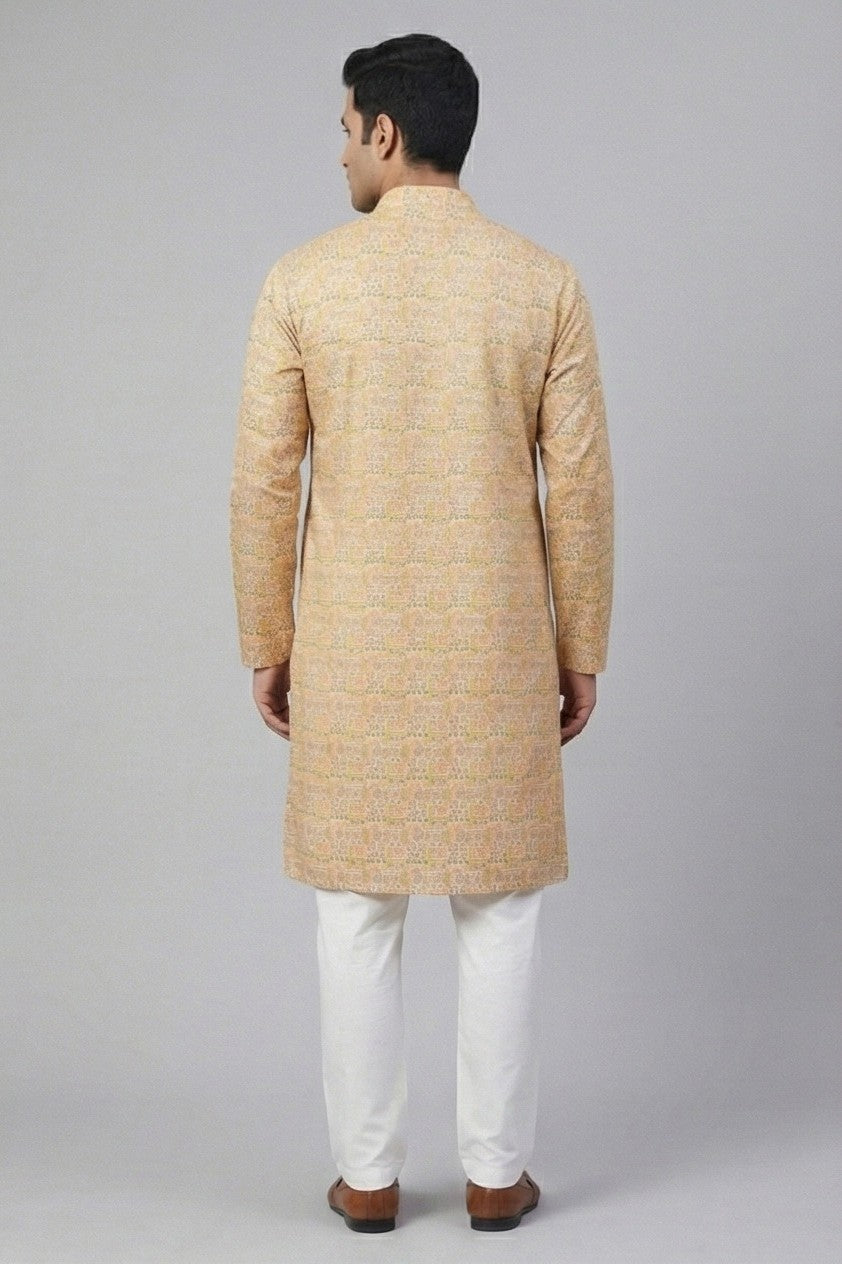 Soul Armor Mens Yellow Ethnic Printed Kurta Set
