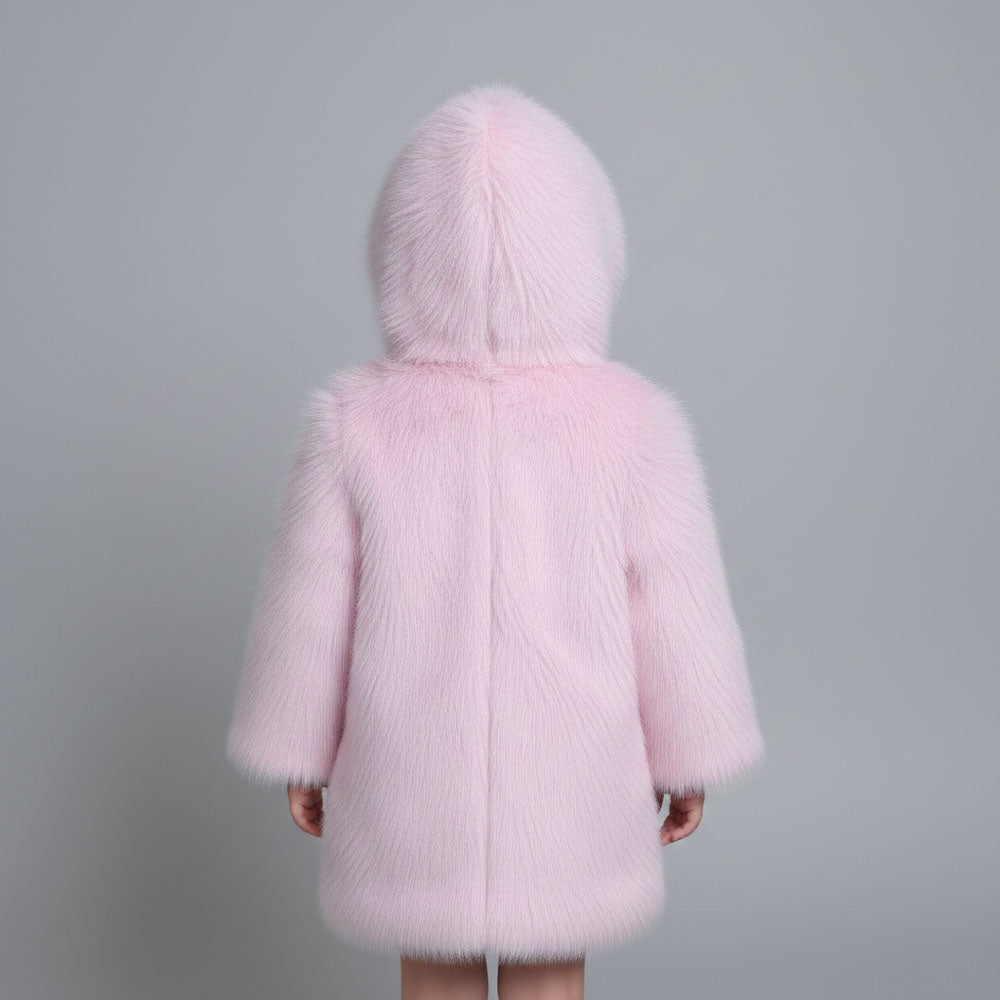 Katibi peach  Hooded Fur jacket for kids.