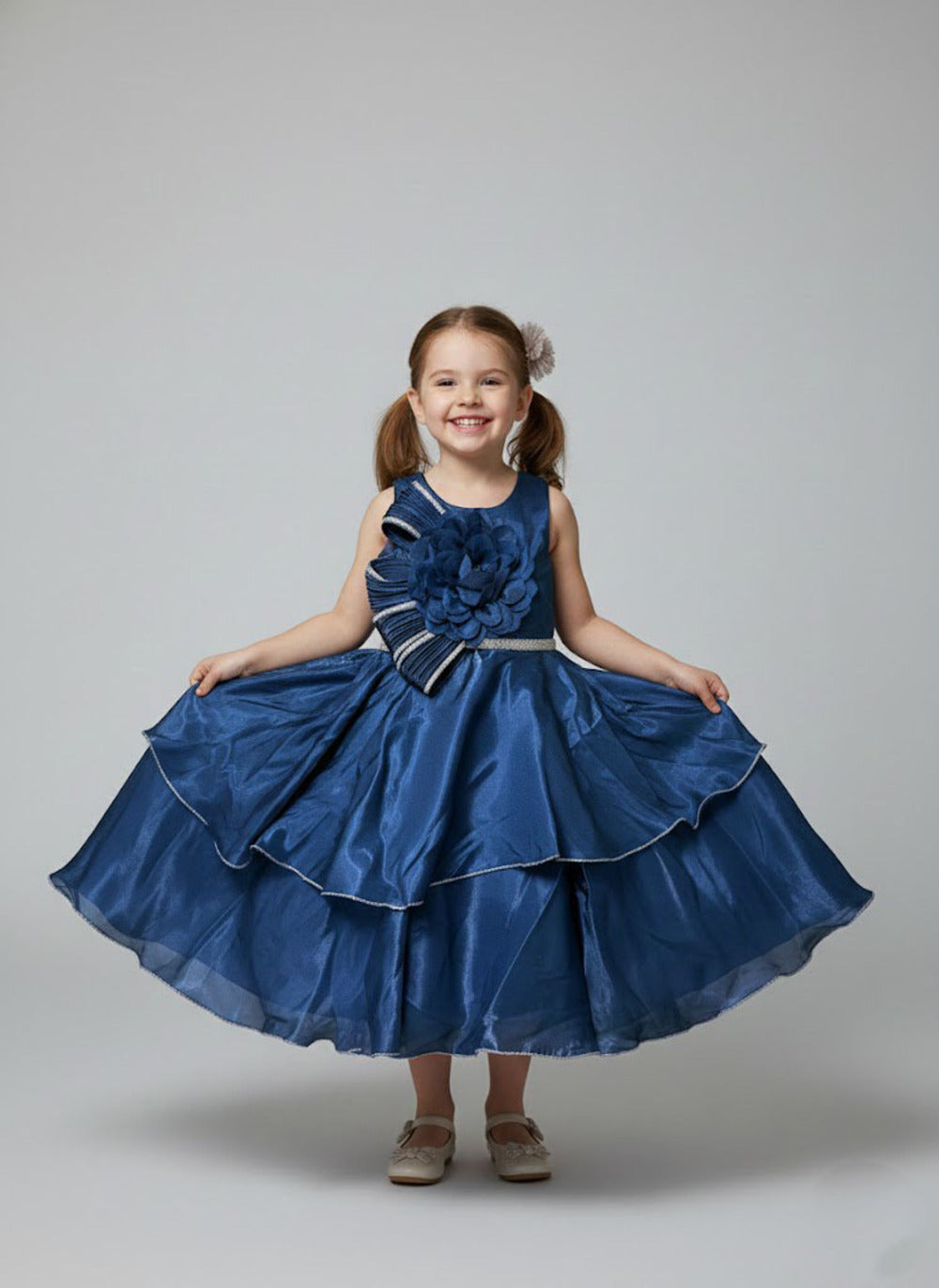 Katibi Blue Layered Party Wear Gown for Girls.
