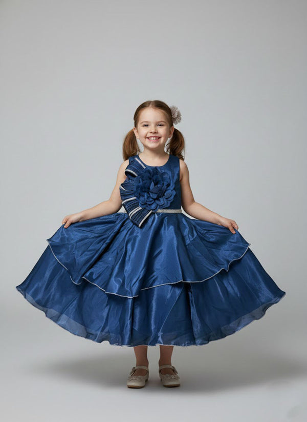 Katibi Blue Layered Party Wear Gown for Girls.