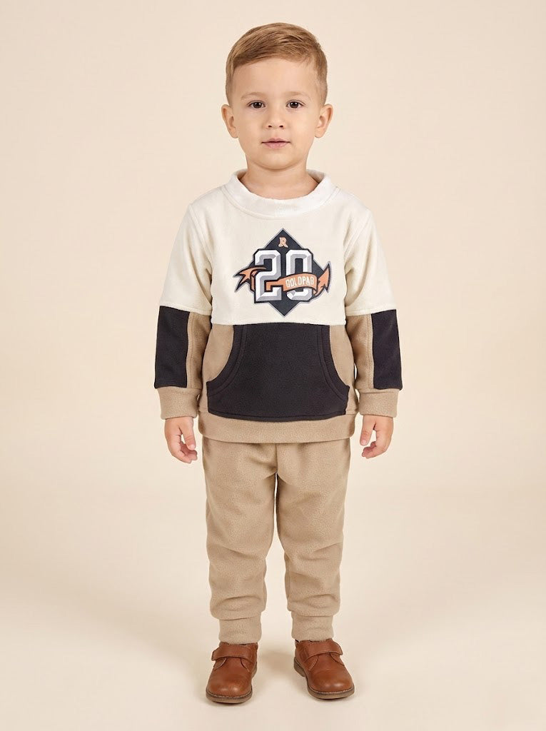 Vats Lil Luxe Boys Printed Sweatshirt with Track Pant Co-Ord Set
