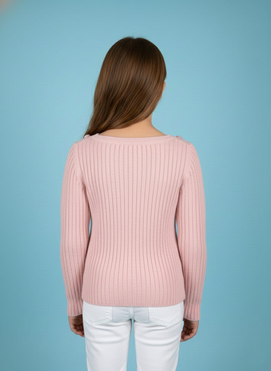 Vats Lil Luxe Full Sleeve Girls Sweater with Ribbed Knit Design