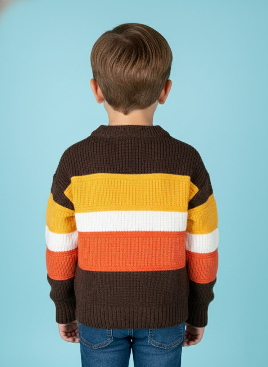 Vats Lil Luxe Multicolor Striped Full Sleeve Kids Sweater with Ribbed Knit Design