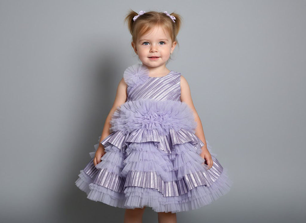 Katibi Royal Lavender purple Designer Party gown for Baby Girls.