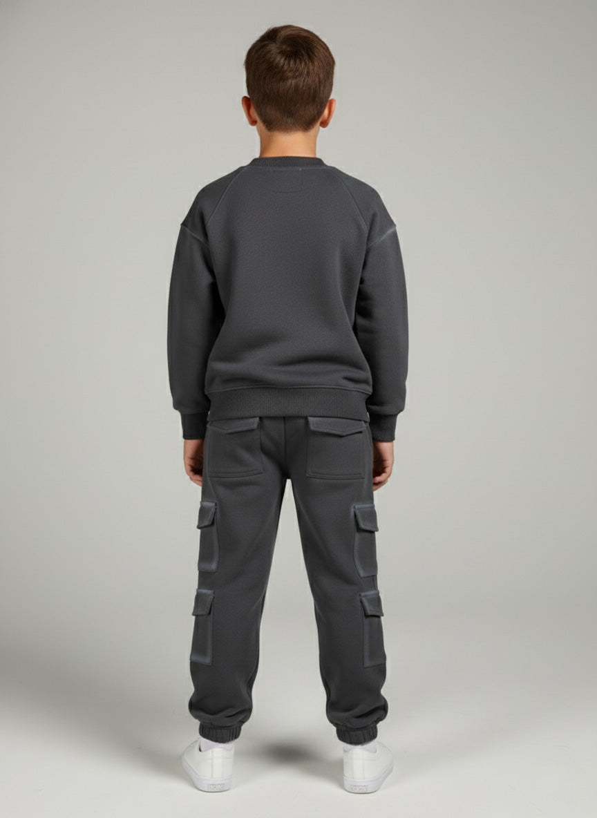 Vats Lil Luxe Full Sleeve Kids Cord Set with Utility Pocket Sweatshirt & Matching Bottom