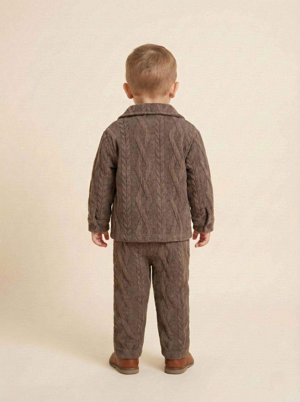 Vats Lil Luxe Baby Boys Brown Textured Jacket with T-Shirt & Pant Co-Ord Set