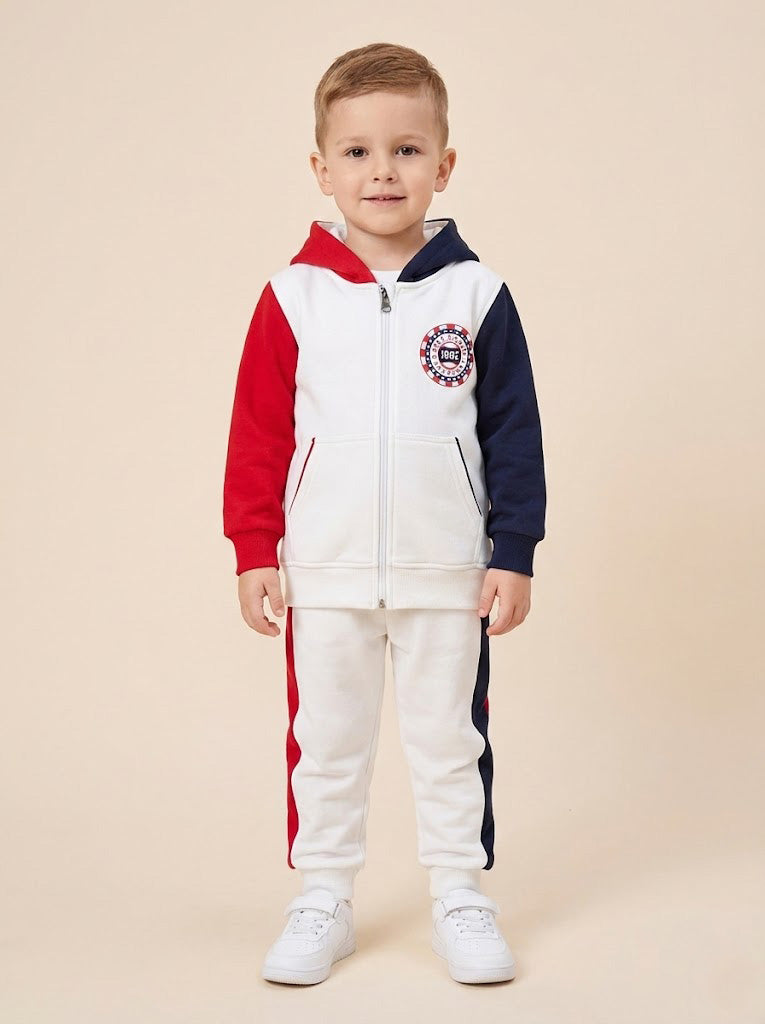 Vats Lil Luxe Boys Colorblock Hooded Jacket & Track Pant Co-Ord Set
