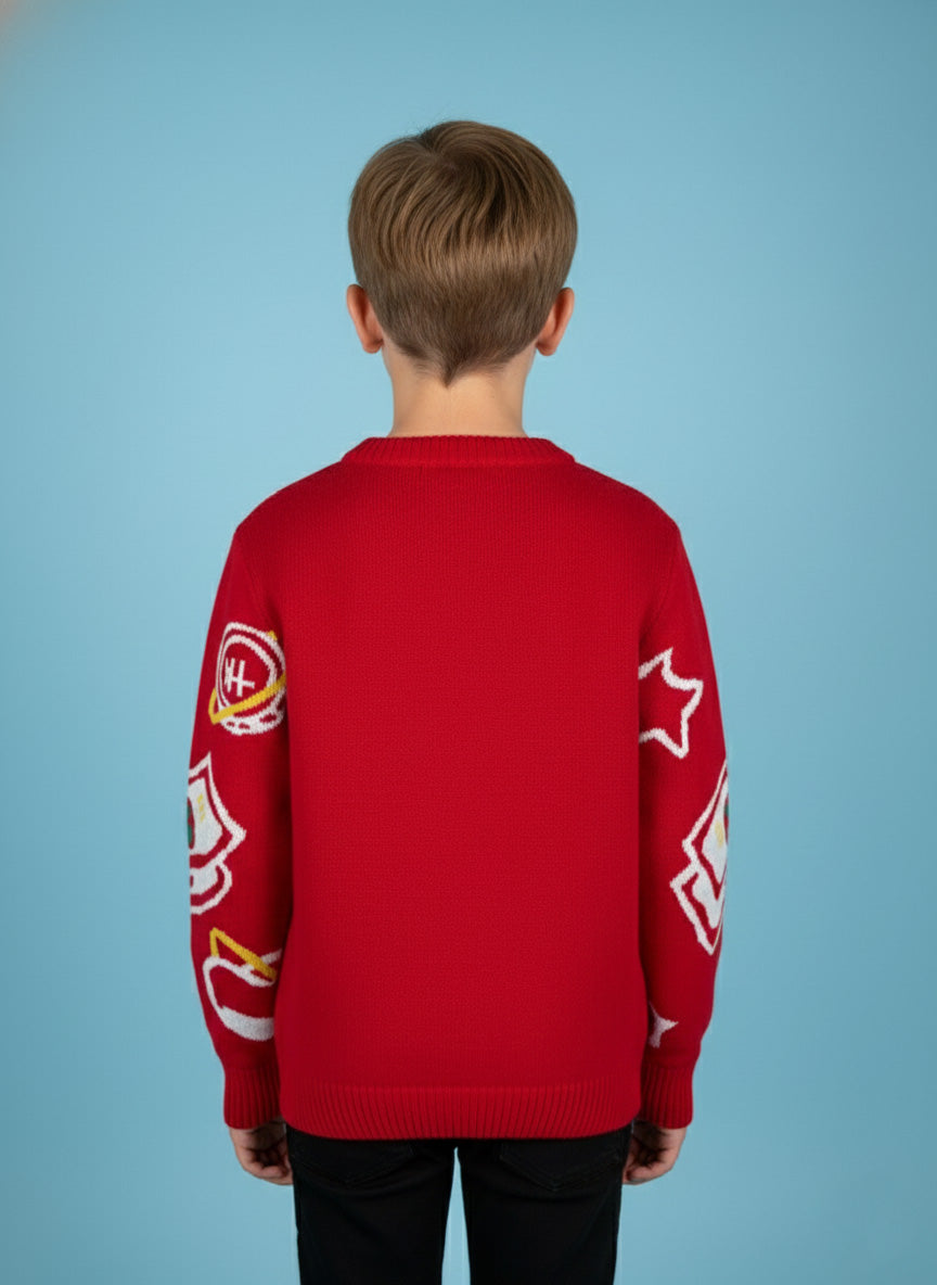 Vats Lil Luxe Printed Full Sleeve Kids Sweater with Cartoon Graphic Design