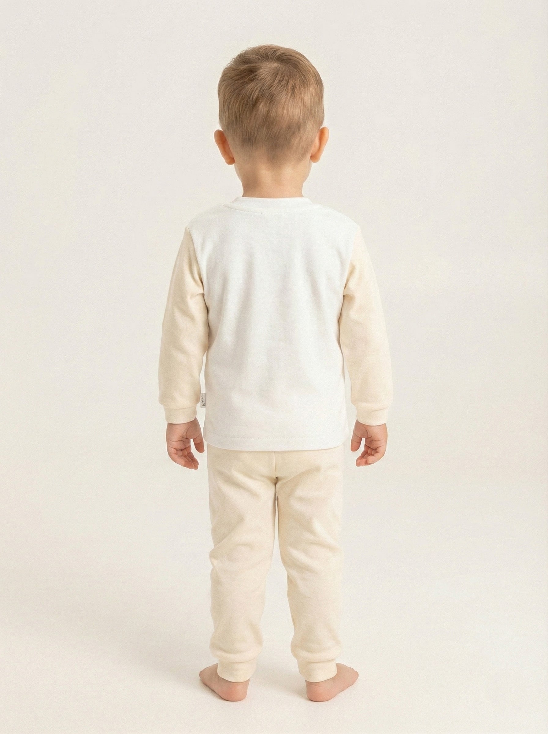 Vats Lil Luxe Baby Unisex Cream Printed Cotton Night Suit Co-Ord Set