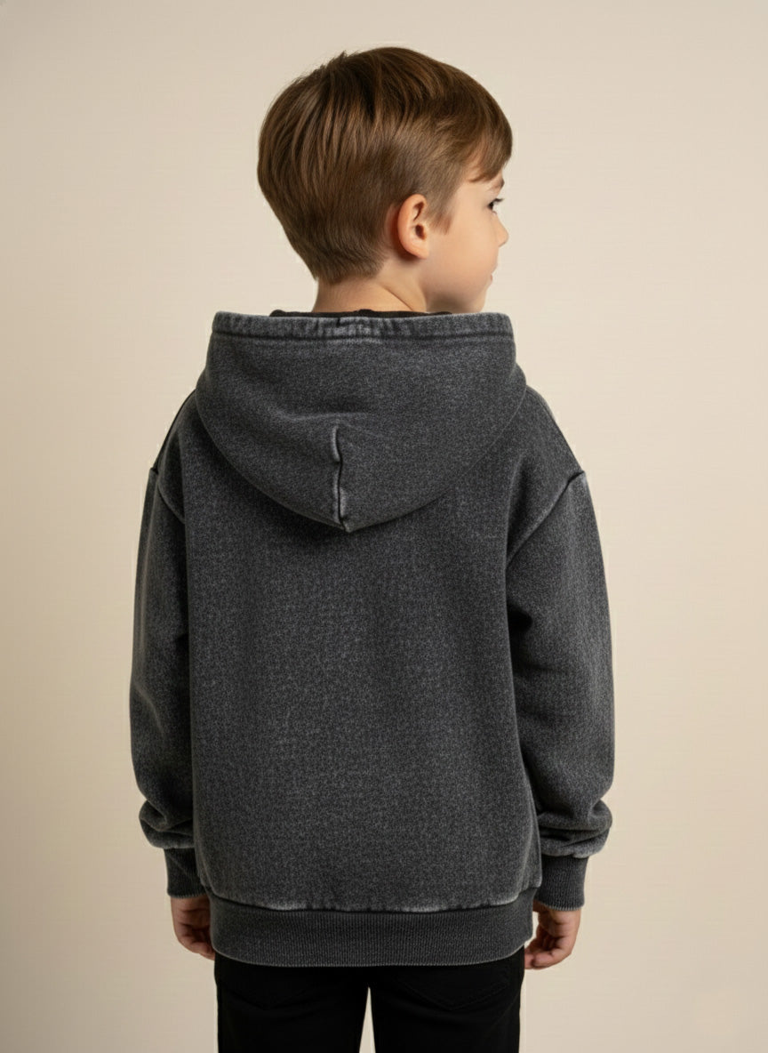 Vats Lil Luxe Charcoal Printed Kids Cord Set with Hooded Top & Matching Bottom