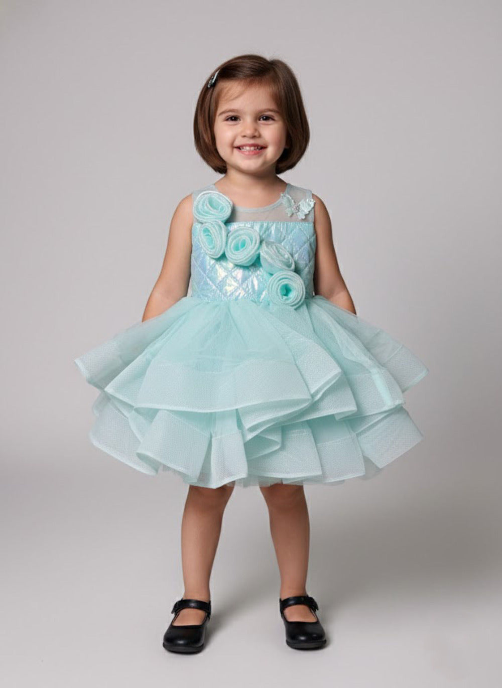 Katibi Kids Aqua Blue Layered midi dress.