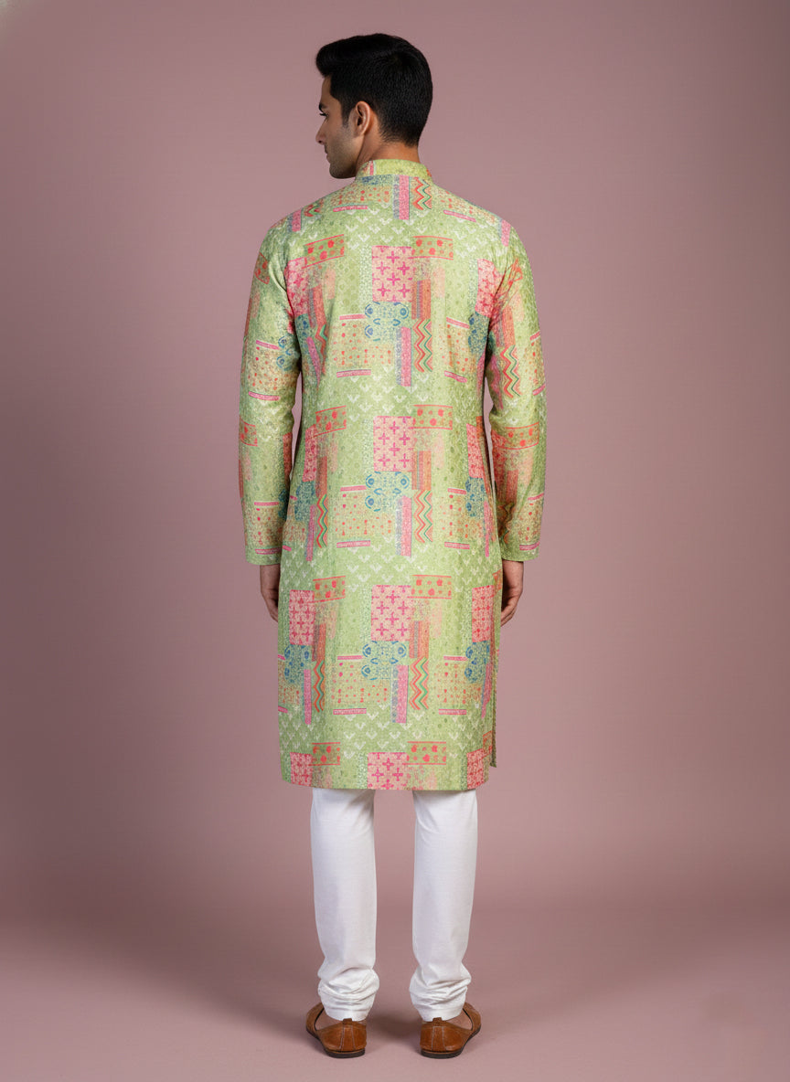 Soul Armor Mens Vibrant Folk Art Kurta Set