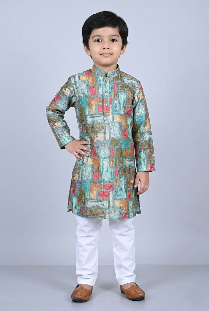 Elevate Green Multicolor Vibrant Artistic Surface Design Kurta Set
