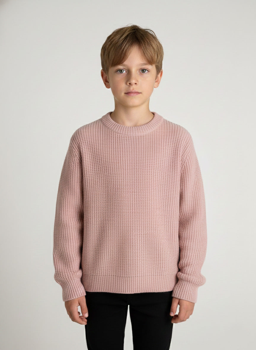 Vats Lil Luxe Solid Knit Kids Sweater with Ribbed Finish