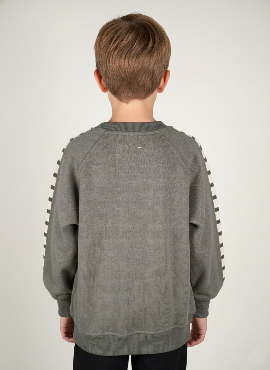 Vats Lil Luxe Kids Sweatshirt with Front Graphic Text and Stripe Design
