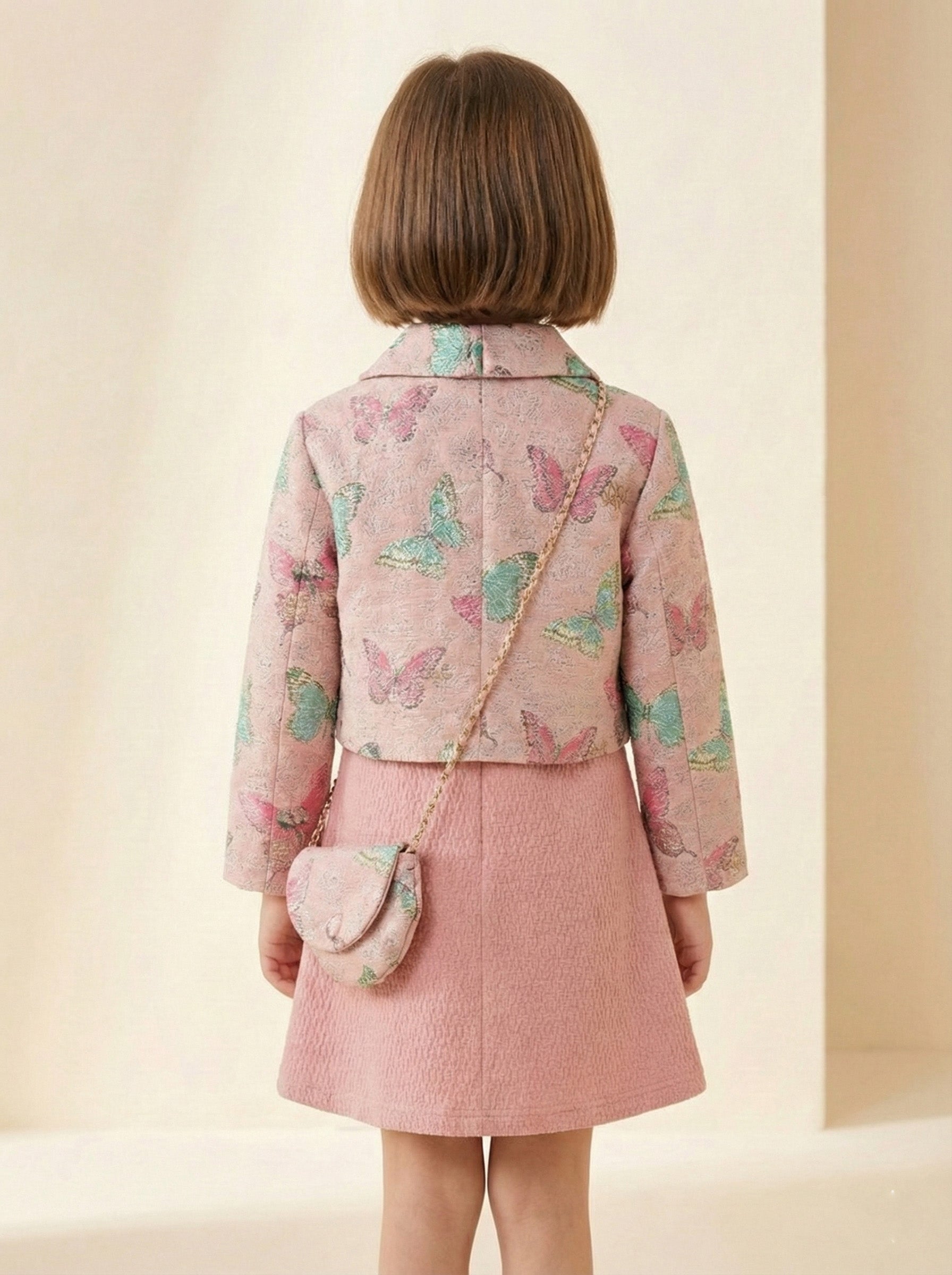 Vats Lil Luxe Butterfly Print Jacket with Skirt Girls Dress Set