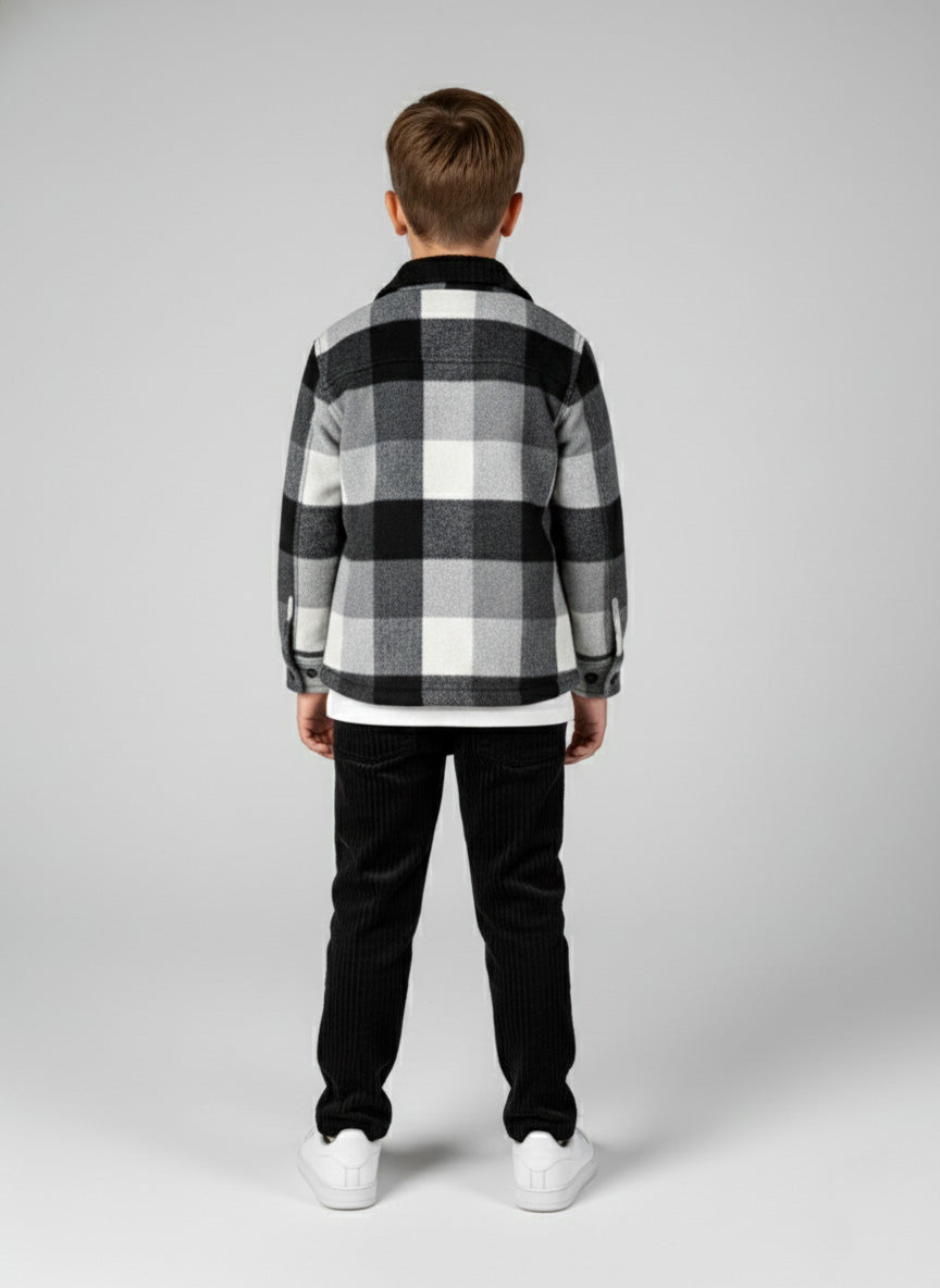 Vats Lil Luxe Checked Boys Bawa Suit with Button Front Jacket & Matching Bottom
