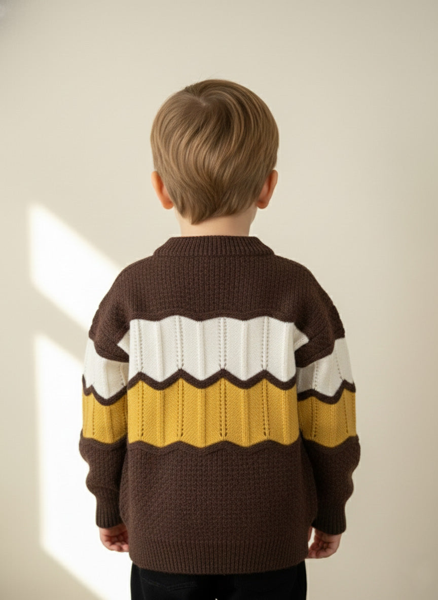 Vats Lil Luxe Colorblock Pattern Full Sleeve Kids Sweater with Zigzag Knit Design