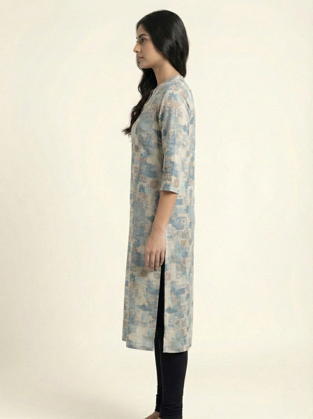 Soul Armor Ladies Floral Block Print Kurti with Mandarin Neck and Half Sleeves