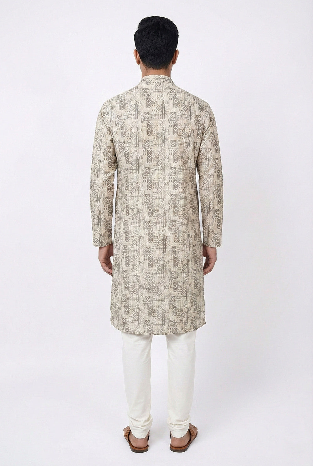 Soul Armor Mens Green Vintage-Inspired Motif Print Full Sleeve Kurta Set
