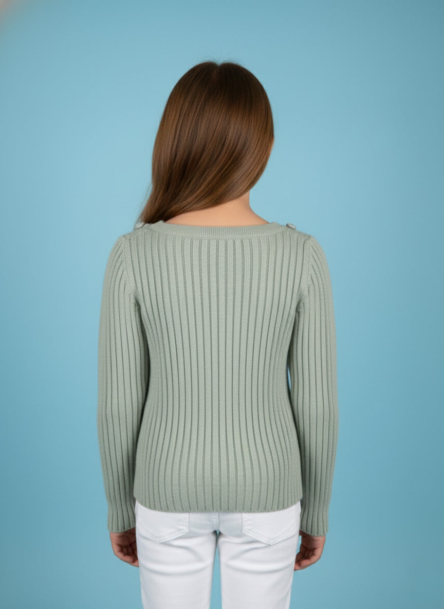 Vats Lil Luxe Full Sleeve Girls Sweater with Ribbed Knit Design