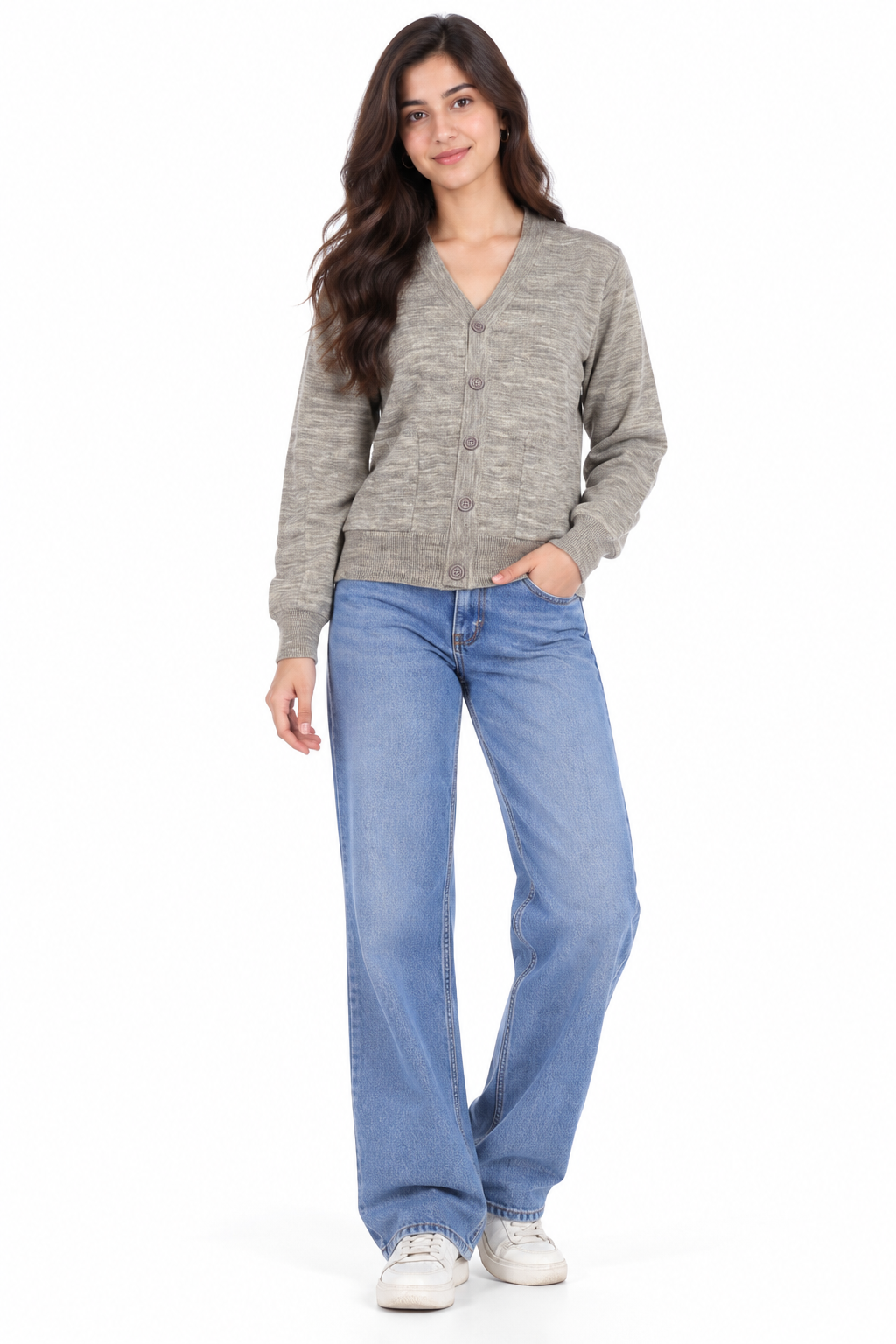 SOUL ARMOR Women's Solid V-Neck Button Cardigan | Soft Knit Full Sleeve Winter Cardigan with Pockets | Warm Casual Wear