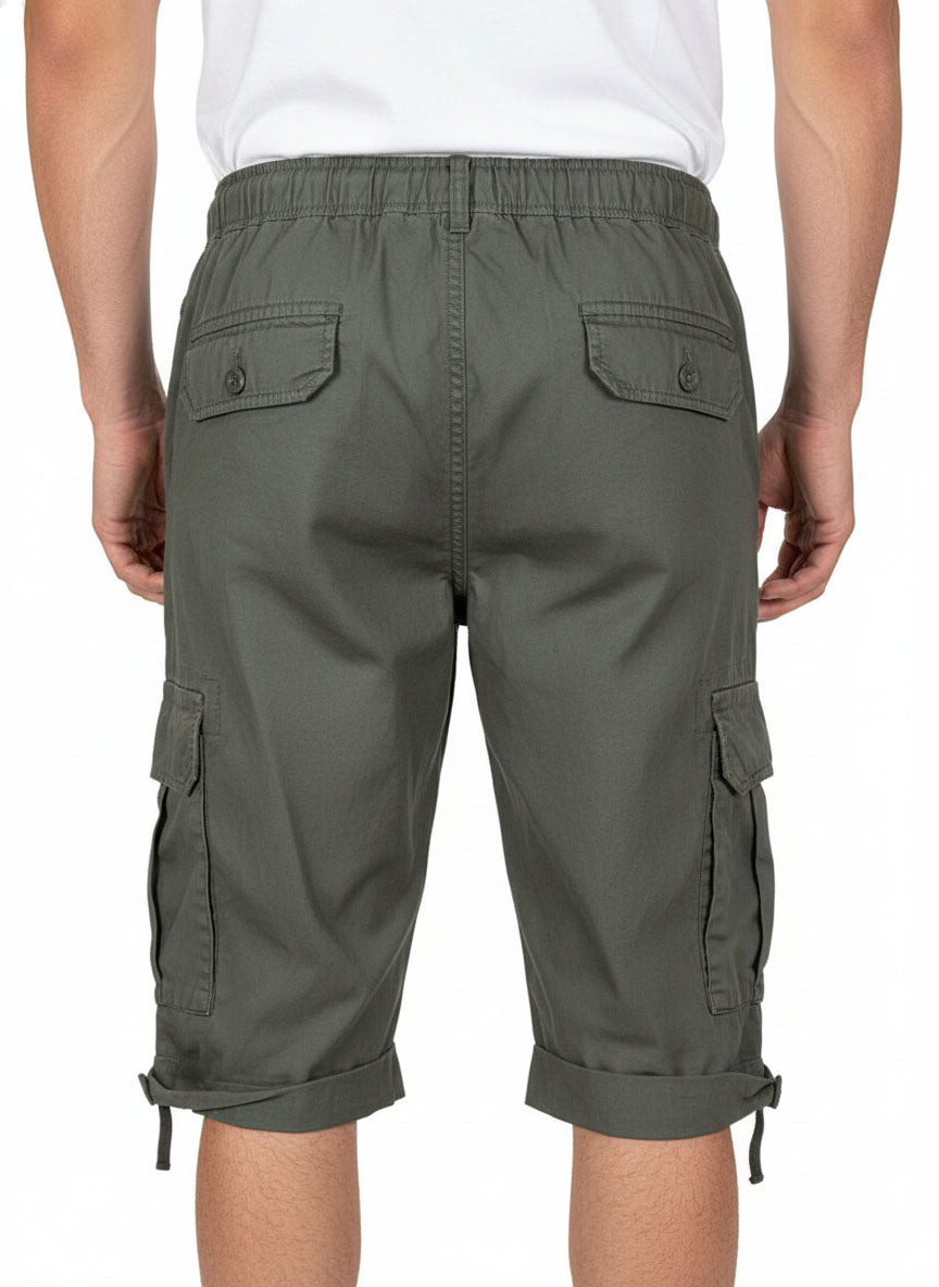 Beevee Mens Olive Green Cargo Pocket Casual Shorts