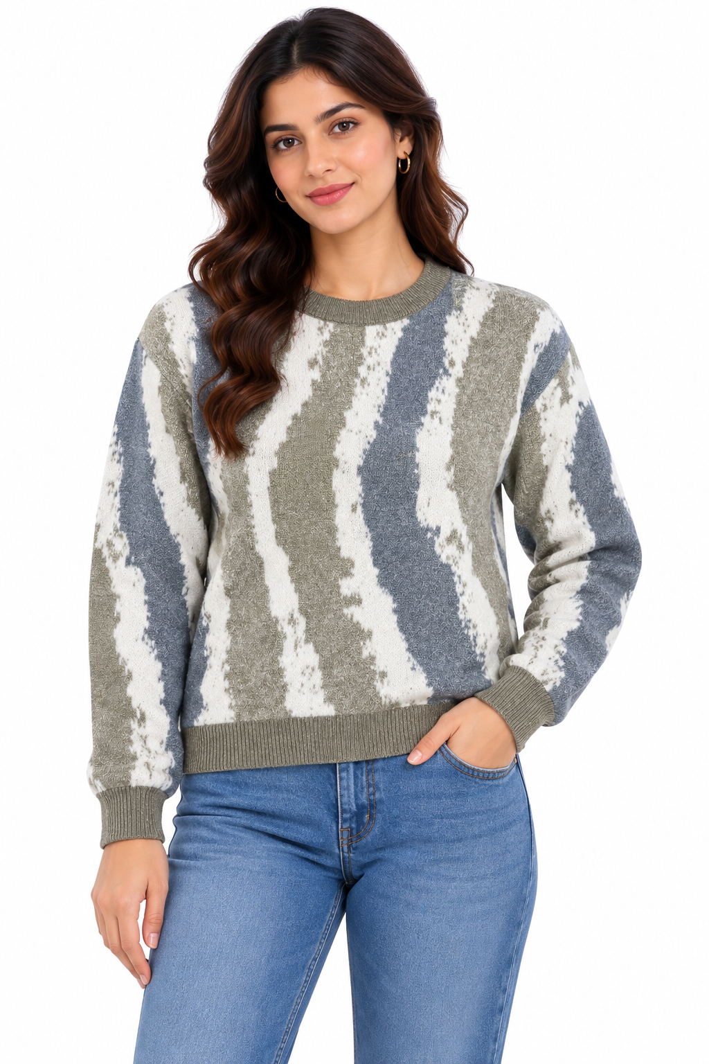 SOUL ARMOR Women's Multicolour Stripe Print Full Sleeve Winter Sweater | Soft Knit Round Neck Pullover | Casual Warm Wear