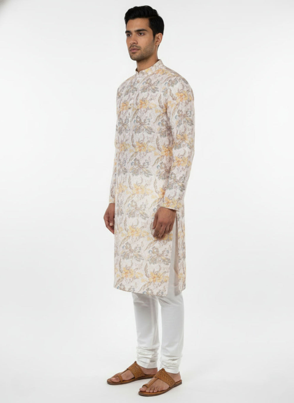 Soul Armor Mens Floral Fusion All-Over Ethnic Print Full Sleeve Kurta Set