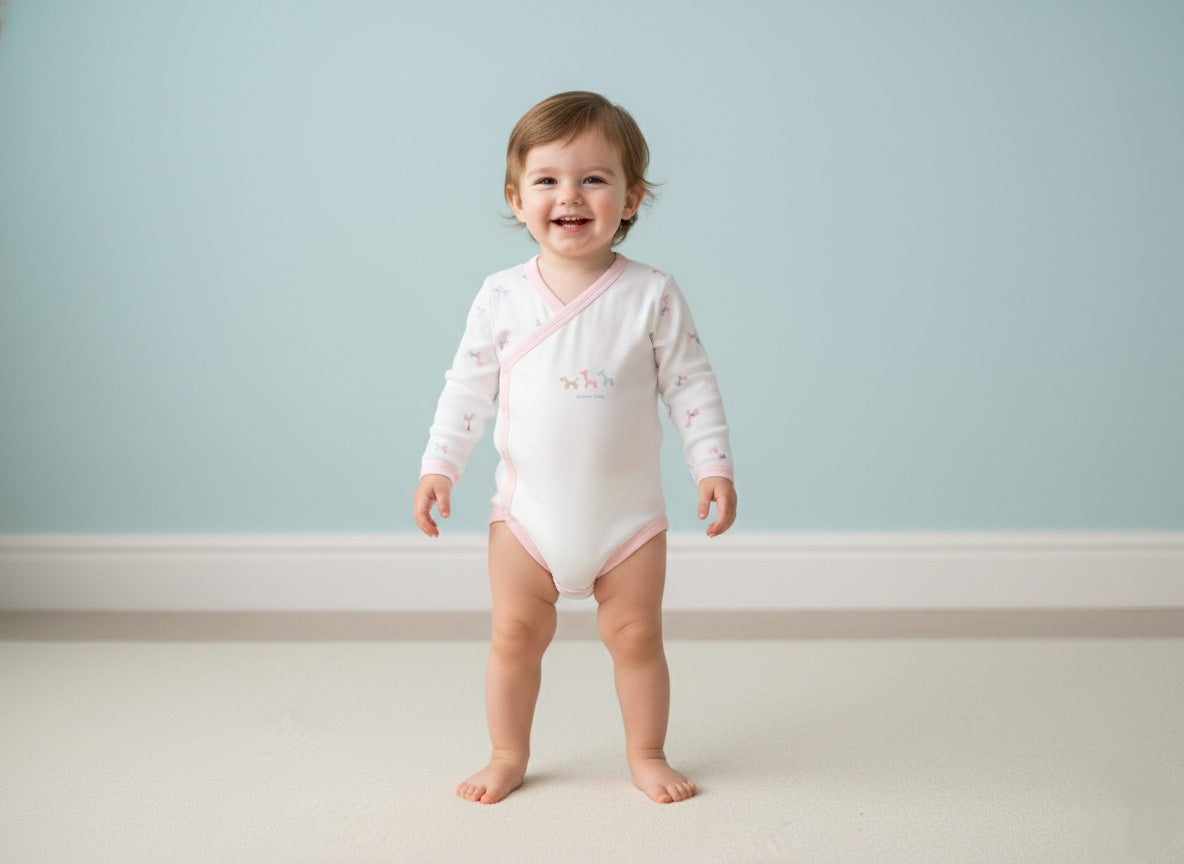 Vats Lil Luxe Baby Half Romper with Full Sleeves and Side Button Closure