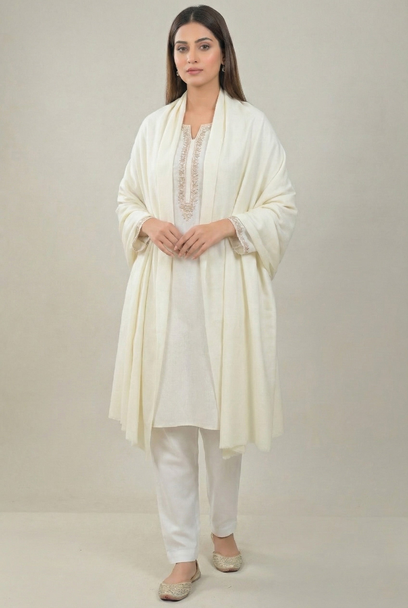 Elevate White Solid Winter Woolen Shawl
