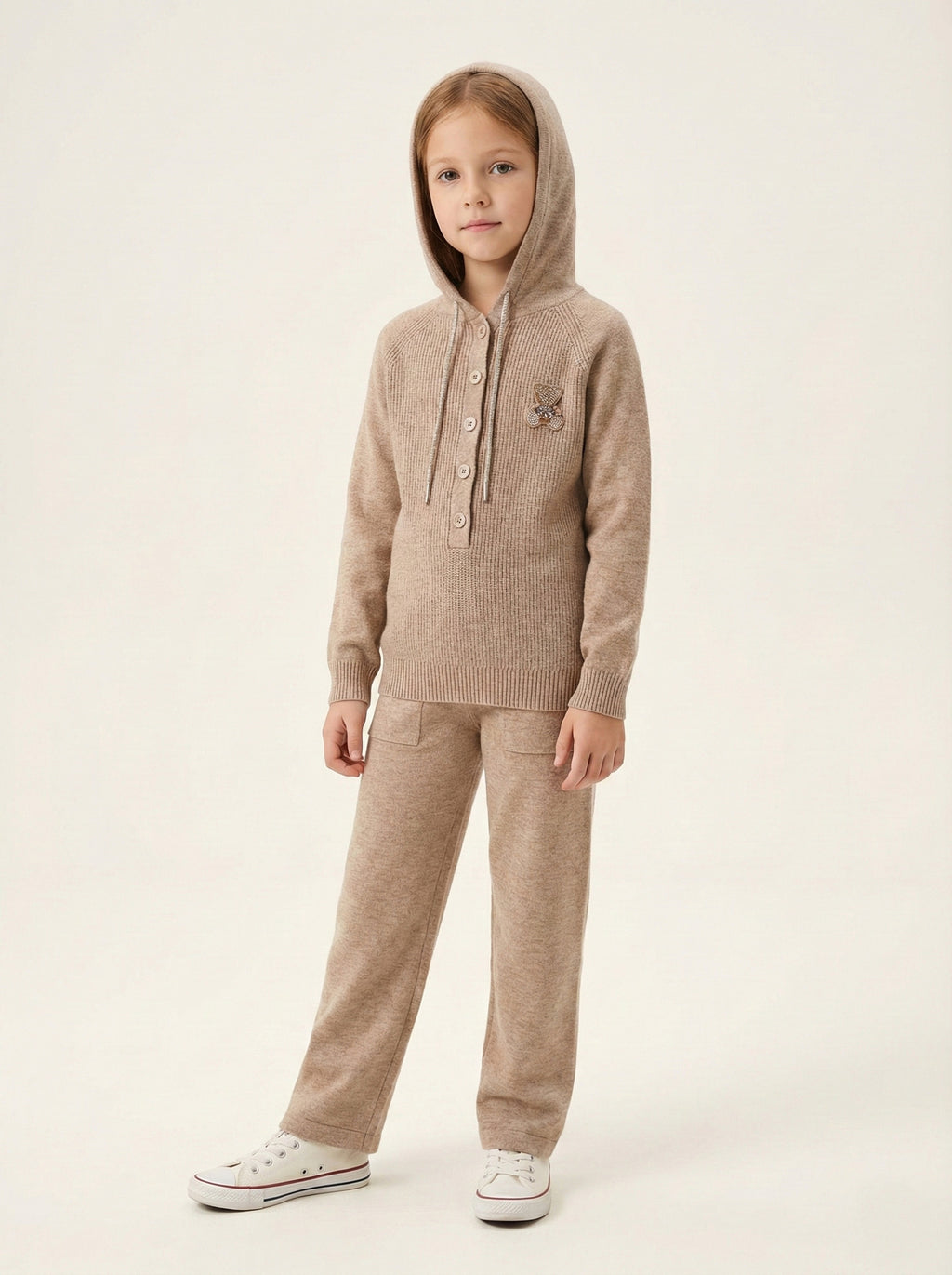 Vats Lli Luxe Solid Hooded Sweatshirt with Matching Girls Co-ord Set