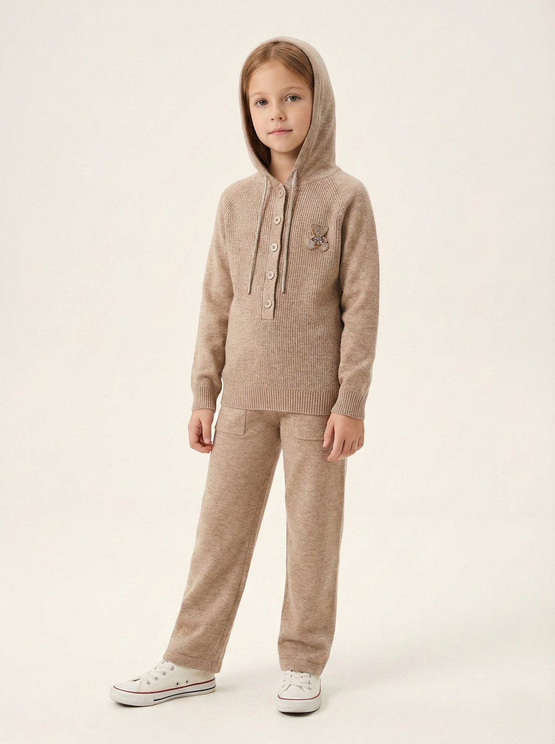 Vats Lli Luxe Solid Hooded Sweatshirt with Matching Girls Co-ord Set