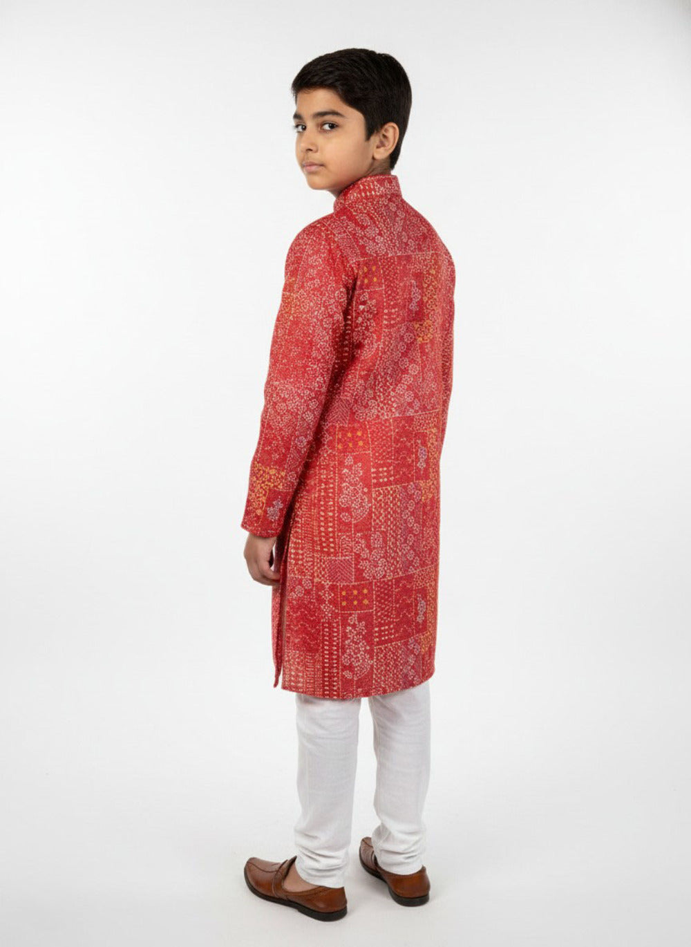 Elevate Printed Deep Red Kurta with White Pajama