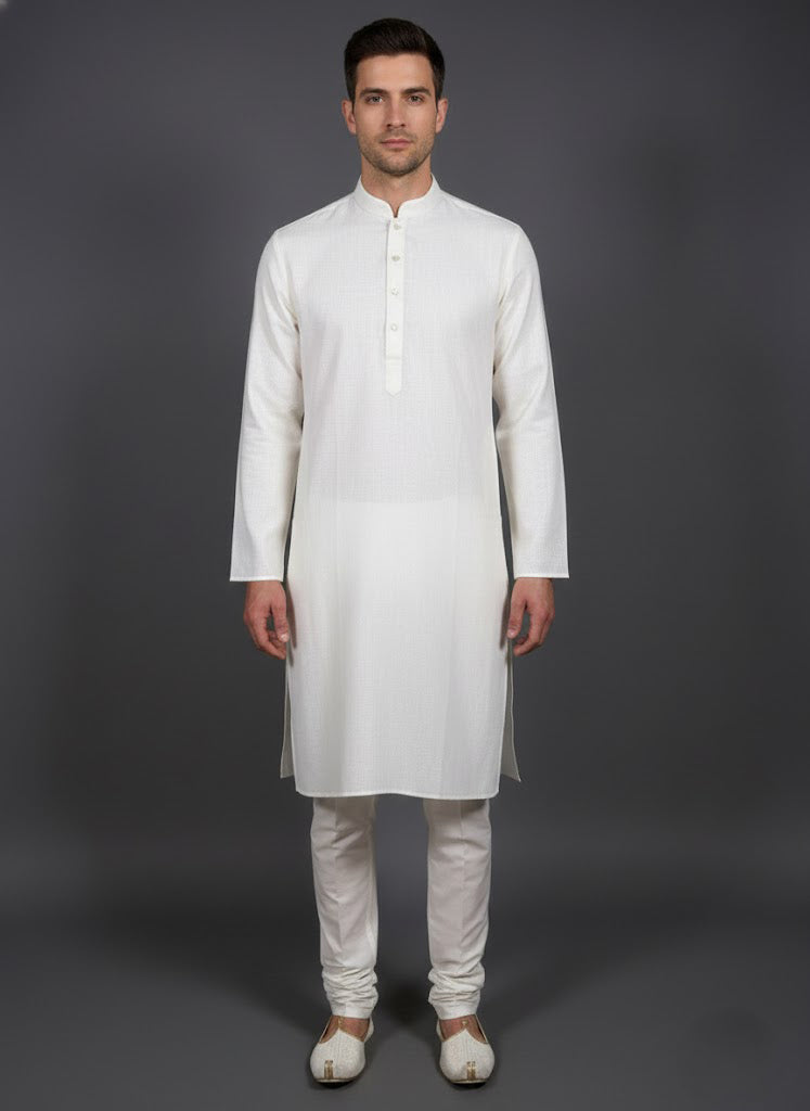 Soul Armor Solid Self-Textured Mandarin Collar Mens Kurta Set