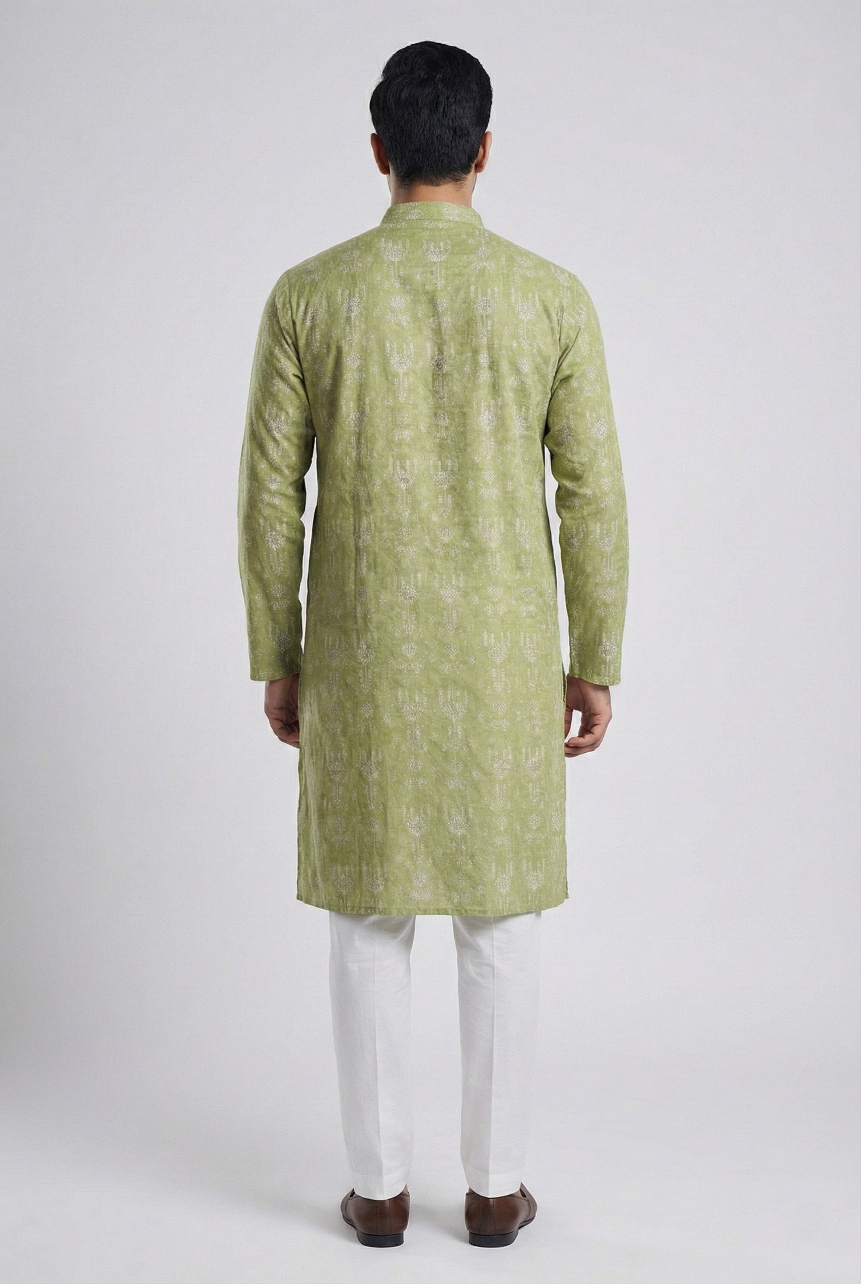 Soul Armor Mens Green All-Over Print Kurta Set