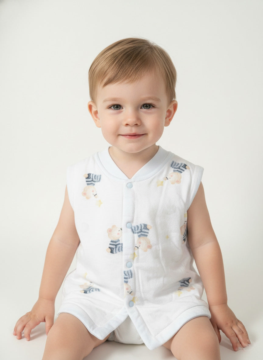 Vats Lil Luxe Printed Sleeveless Baby T-Shirt with Front Button Detail