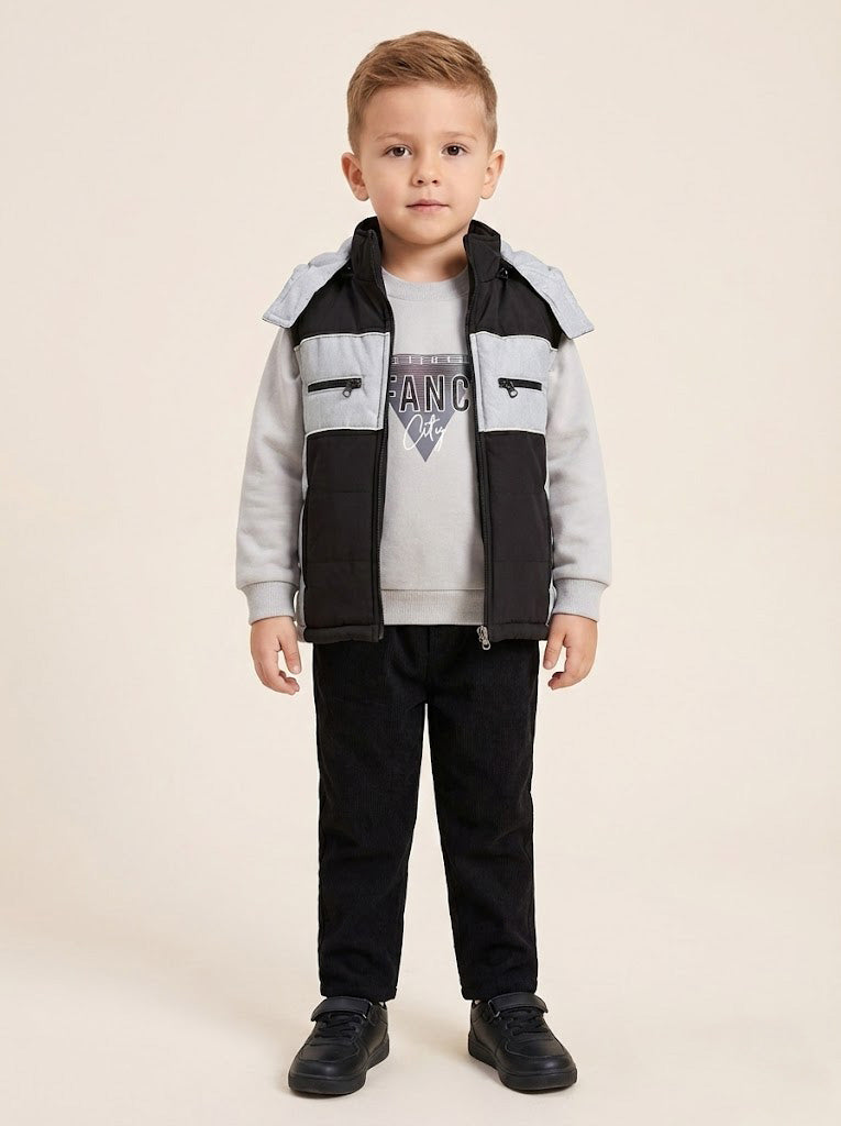Vats Lil Luxe Boys Layered Jacket Co-ord Set with Graphic T-Shirt