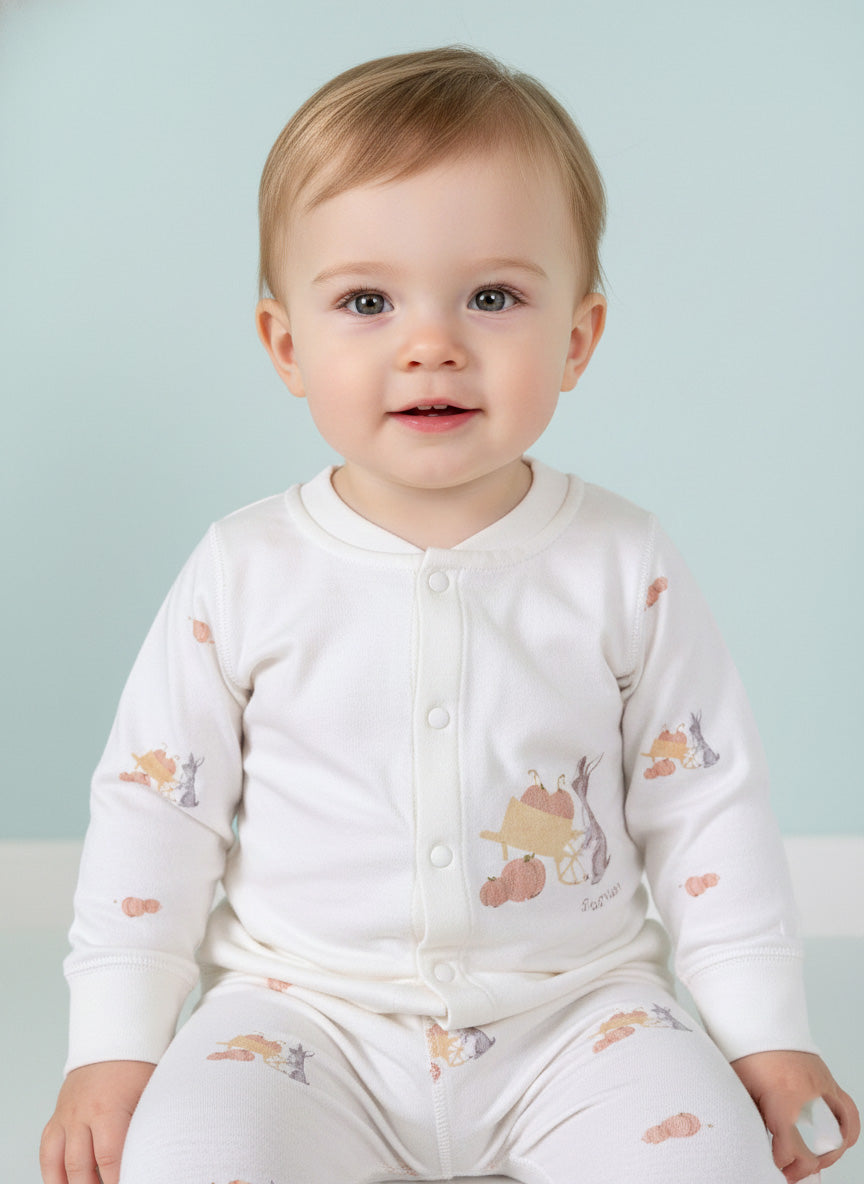 Vats Lil Luxe Soft Cream Unisex Baby Printed Button-Down Cord Set