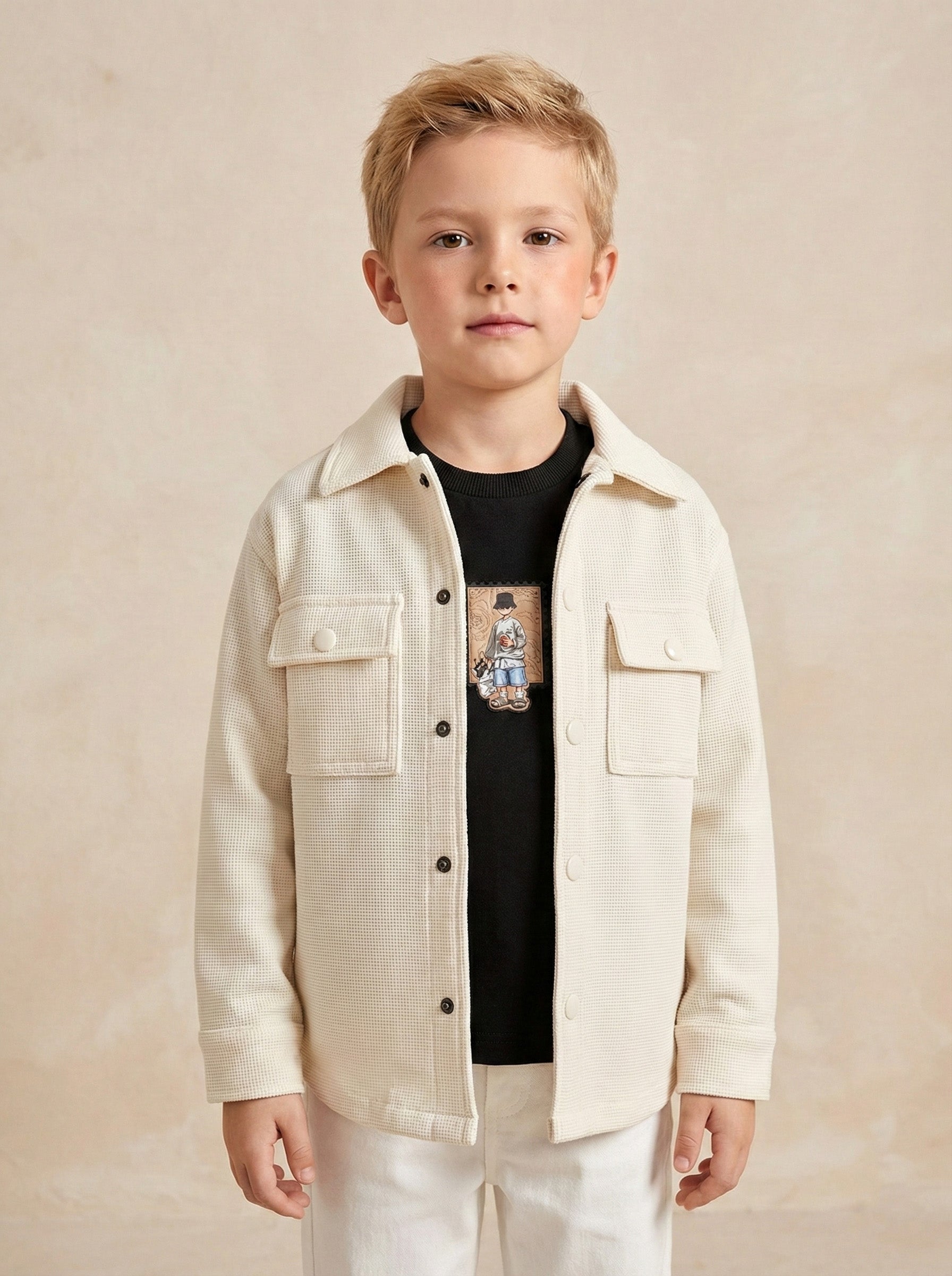 Vats Lil Luxe Solid  Button-Front Full Sleeve Kids Jacket
