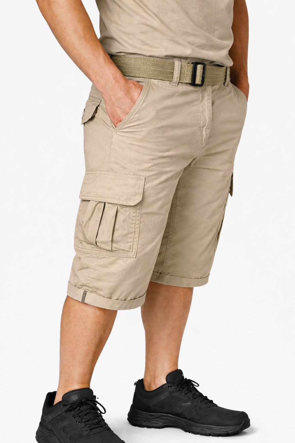Beevee Mens Belted Cargo Style Cotton Casual Shorts