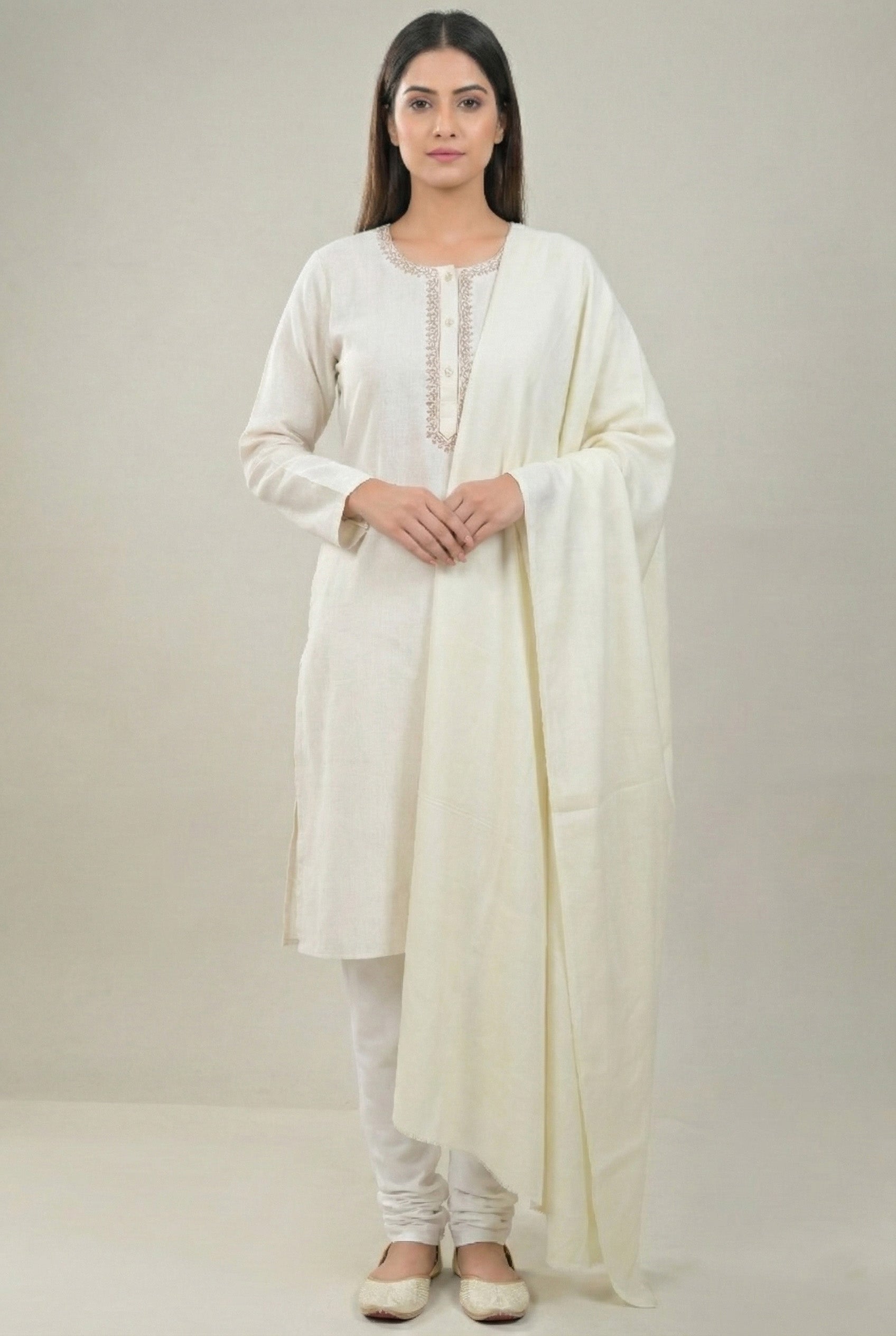Elevate White Solid Winter Woolen Shawl