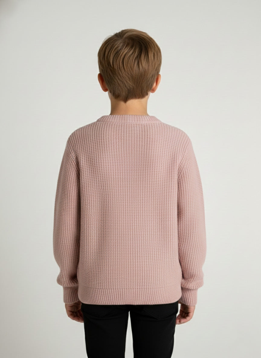 Vats Lil Luxe Solid Knit Kids Sweater with Ribbed Finish