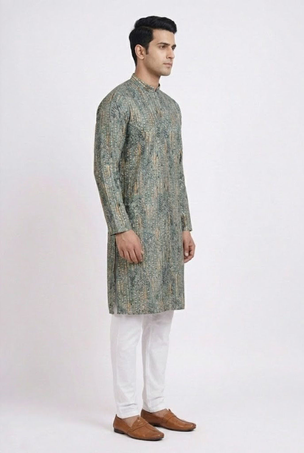 Soul Armor Mens Abstract Motif Pattern Full Sleeve Ethnic Kurta Set