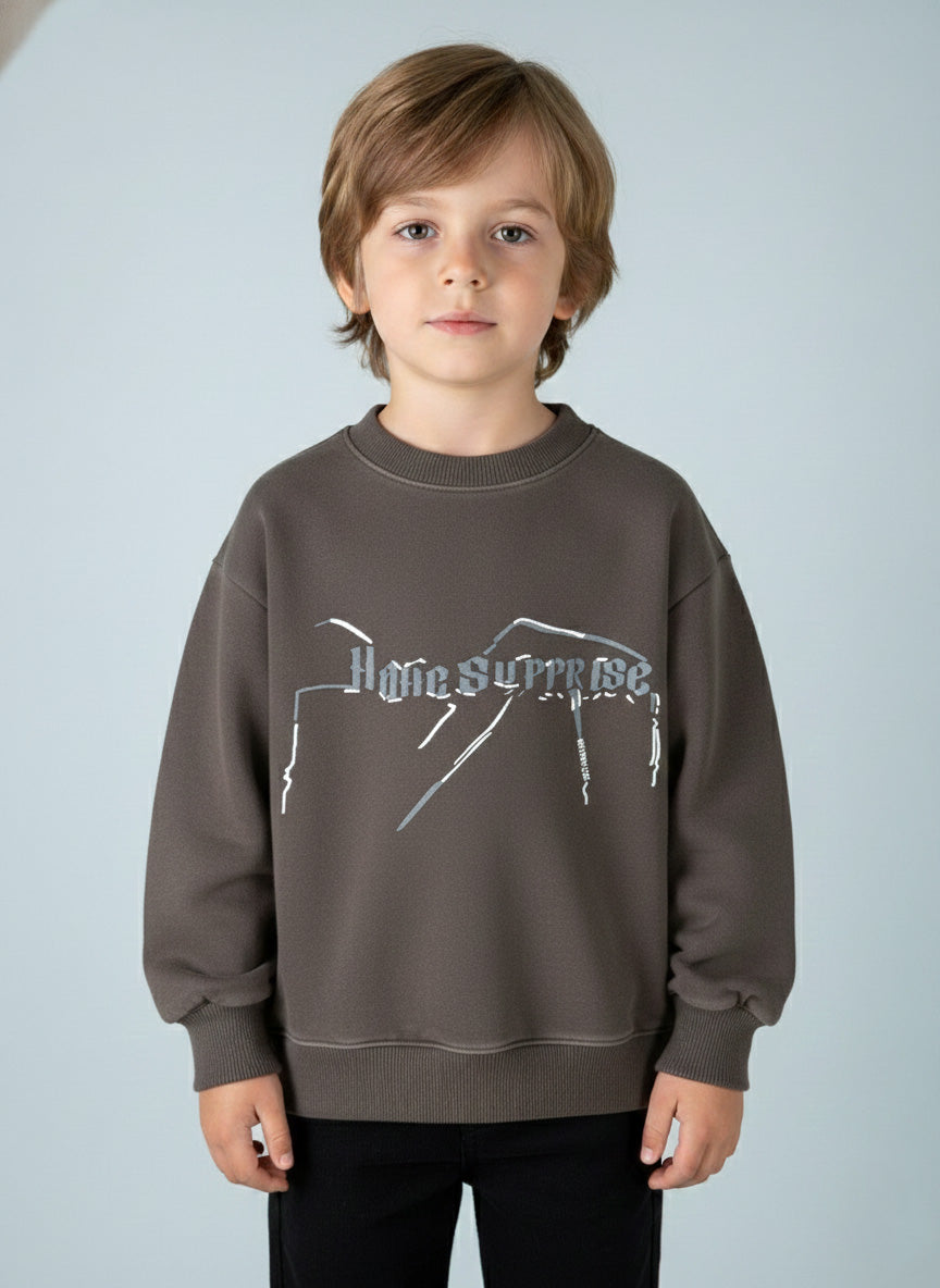 Vats Lil Luxe Olive Full Sleeve Kids Sweatshirt with Front Graphic Text Design