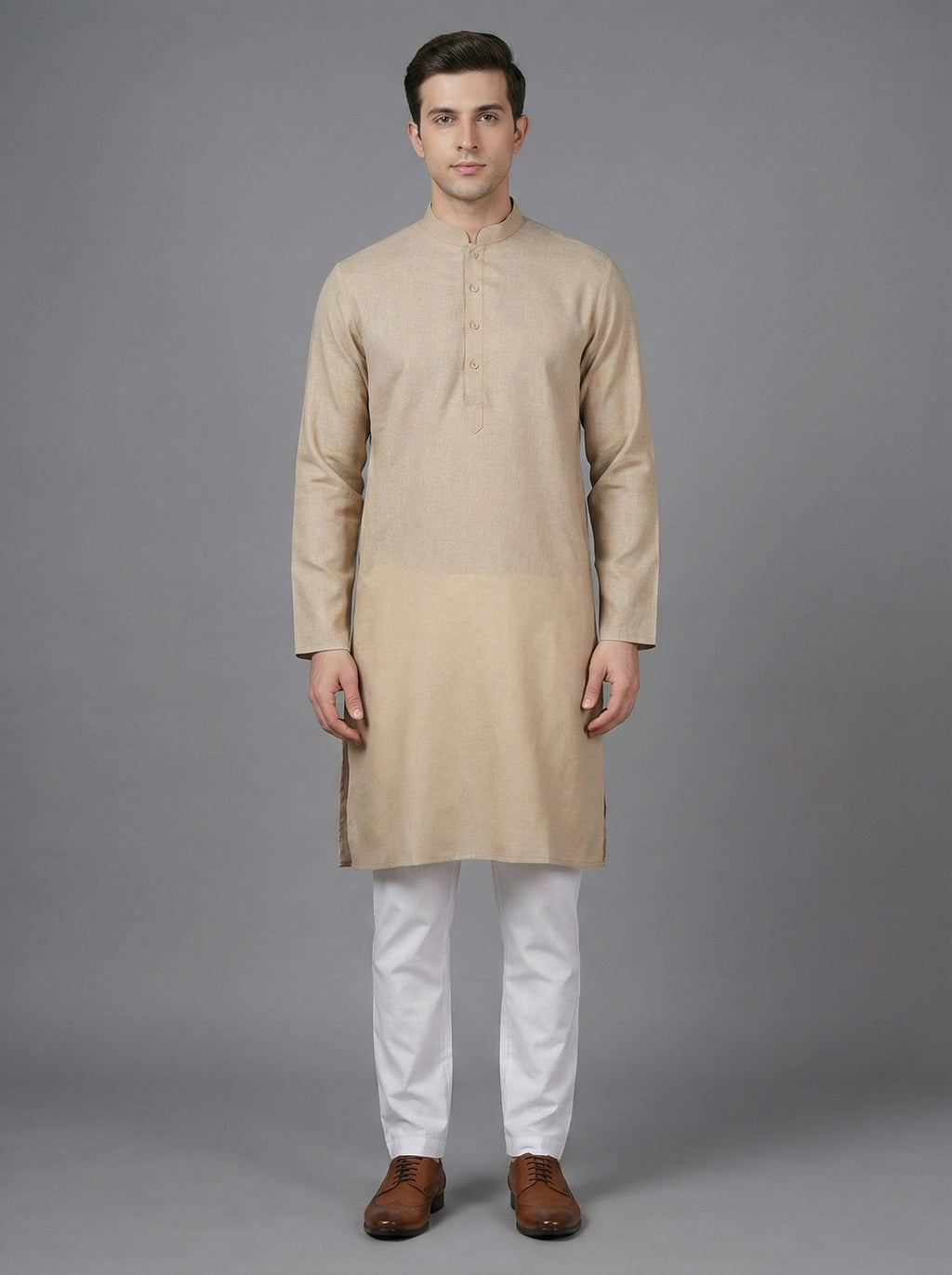 Soul Armor Solid Self-Textured Mandarin Collar Mens Kurta Set