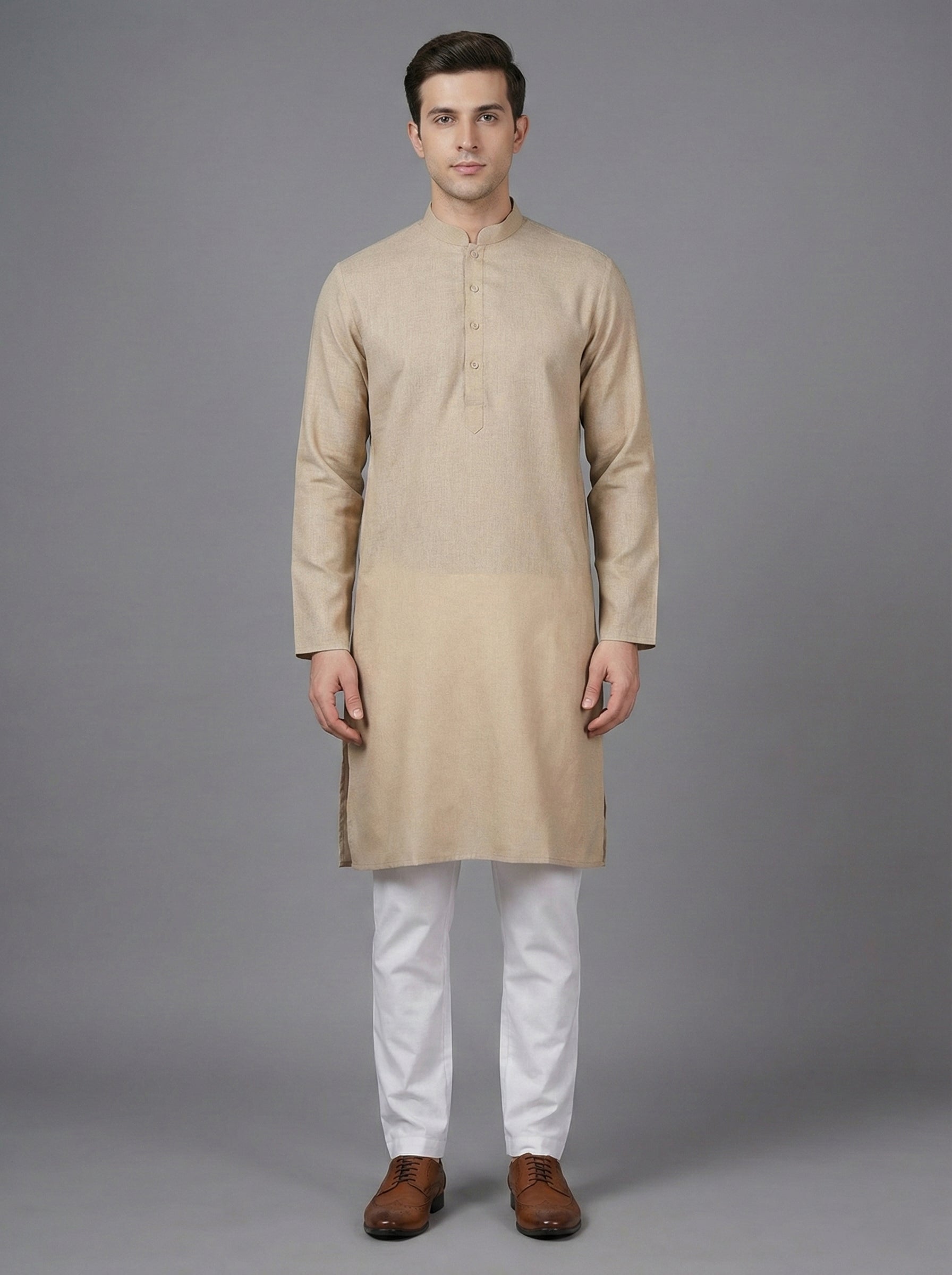 Soul Armor Solid Self-Textured Mandarin Collar Mens Kurta Set