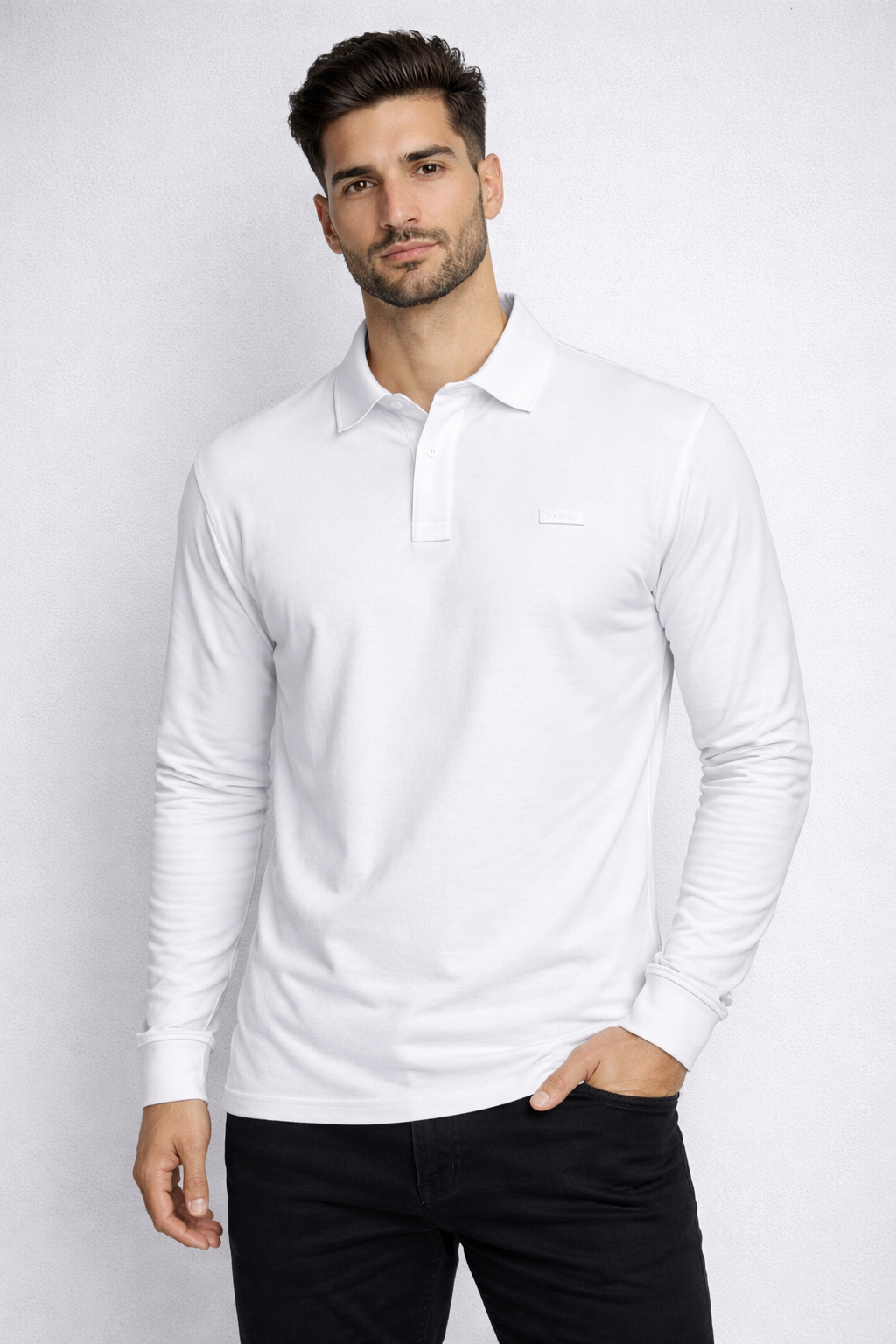 Louis Philippe Mens Solid  Classic Collar Full Sleeve Polo T-Shirt