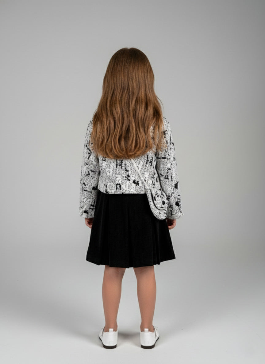 Vats Lil Luxe Printed Girls Cord Set with Jacket Style Top & Matching Skirt Dress